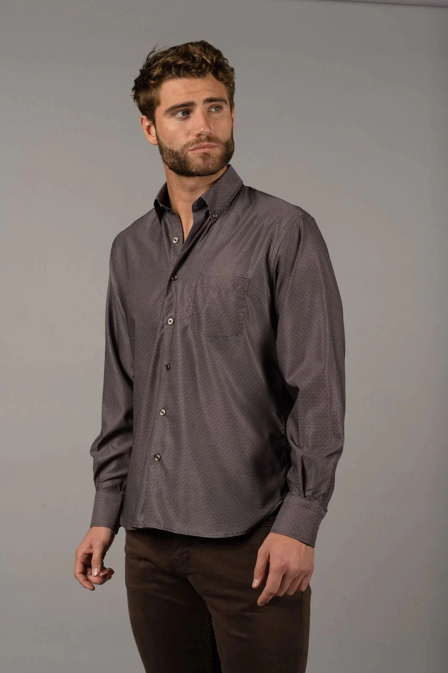 American Heritage Brown/Black Circular Print Performance Stretch Shirt/20048